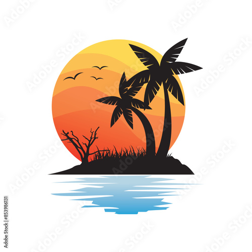 sea and beach logo. sunset logo. palm logo