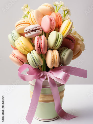 Macaroons in differen colors in bouquet. photo