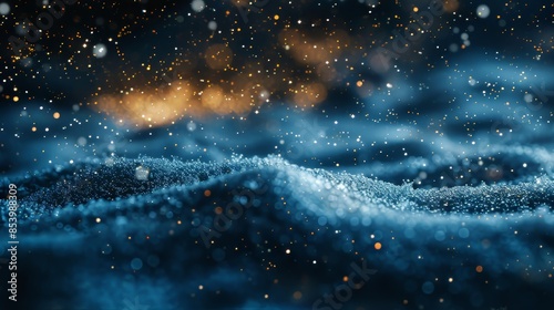 Nighttime Blue Water Surface With Glowing Particles © OlScher