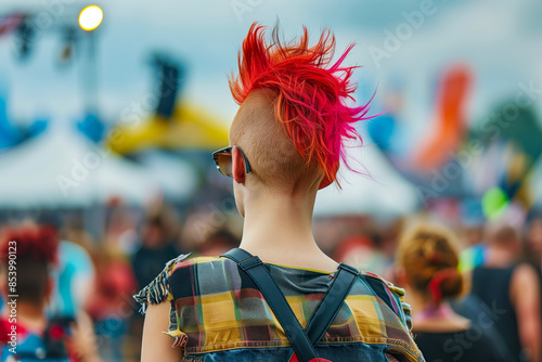 Woman with mohawk at rock festival photo