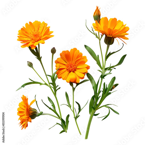 Calendula flowers isolated on white background remove png, Clipping Path