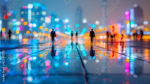Silhouettes of people against the illuminated backdrop
