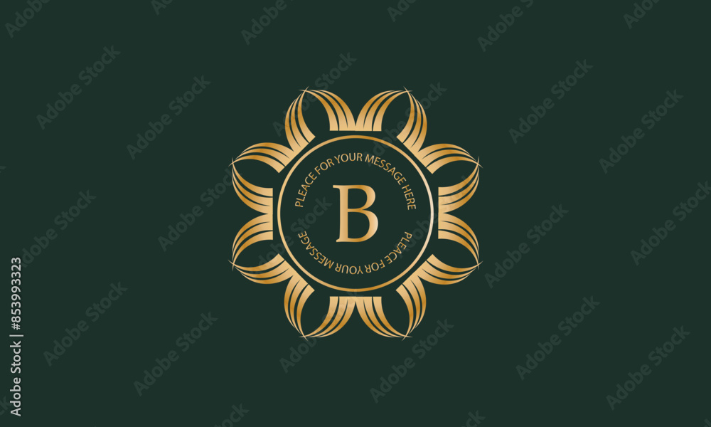 Fototapeta premium Heraldic or decorative luxury logo template with letter B in center and space for text. Good for restaurant, royalty, boutique, hotel, jewelry, fashion, etc.
