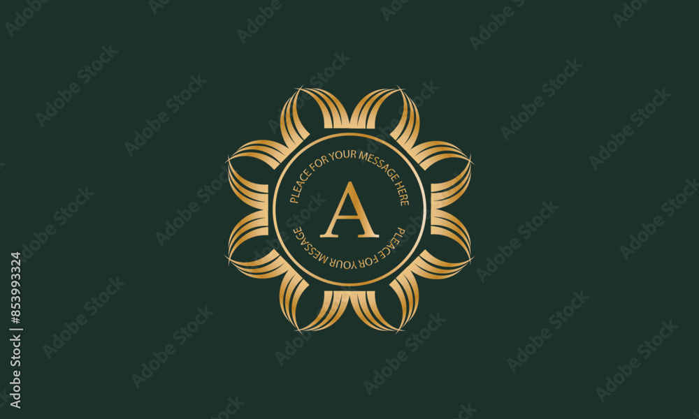 Fototapeta premium Heraldic or decorative luxury logo template with letter A in center and space for text. Good for restaurant, royalty, boutique, hotel, jewelry, fashion, etc.