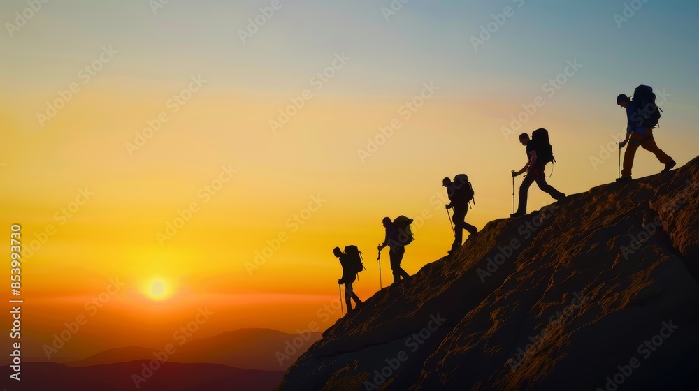 Silhouettes engaged in outdoor activities such as hiking or rock climbing at sunset. Silhouettes engaged in outdoor activities such as hiking or rock climbing at sunset.