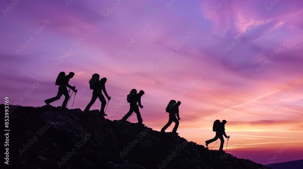 Silhouettes engaged in outdoor activities such as hiking or rock climbing at sunset. Silhouettes engaged in outdoor activities such as hiking or rock climbing at sunset.