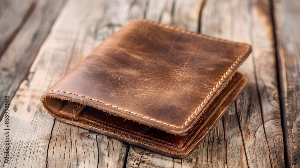 Blank Label Wallet: A leather wallet with no label on a wooden surface. Blank Label Wallet: A leather wallet with no label on a wooden surface.