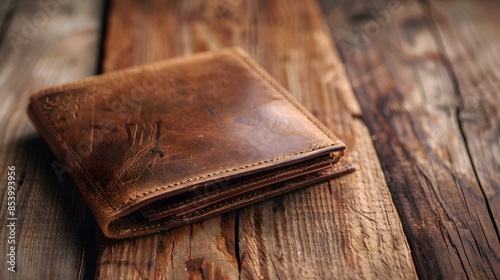 Blank Label Wallet: A leather wallet with no label on a wooden surface.