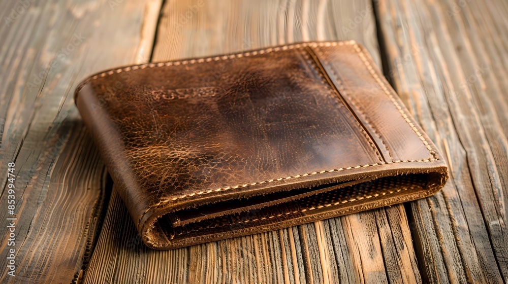 Blank Label Wallet: A leather wallet with no label on a wooden surface. Blank Label Wallet: A leather wallet with no label on a wooden surface.
