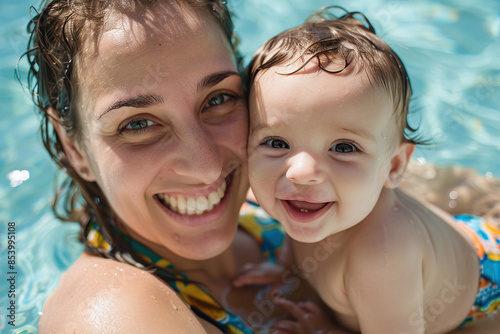 mother and baby at swimming in a pool  © bmf-foto.de