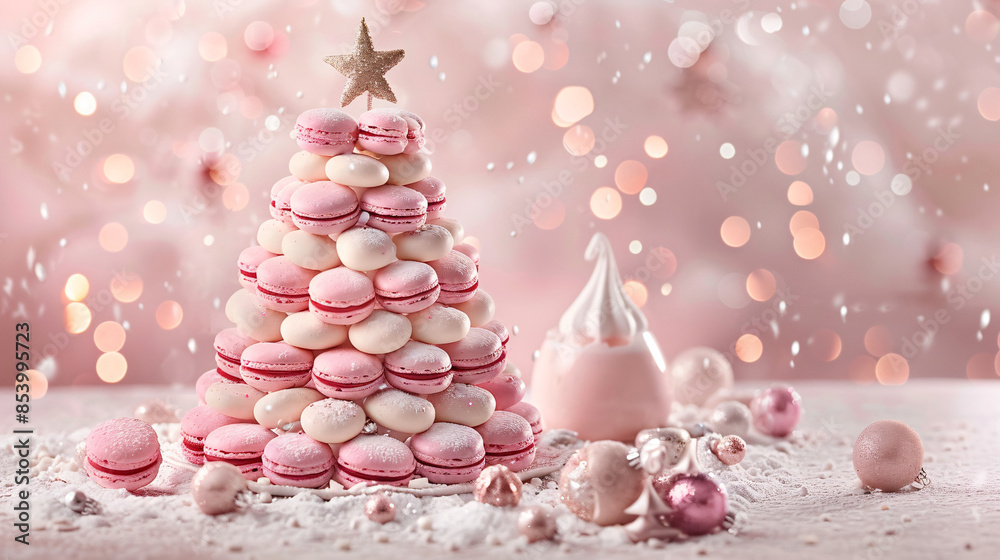 a pink and white macaroons stacked in a pyramid a pink and white macaroons stacked in a pyramid