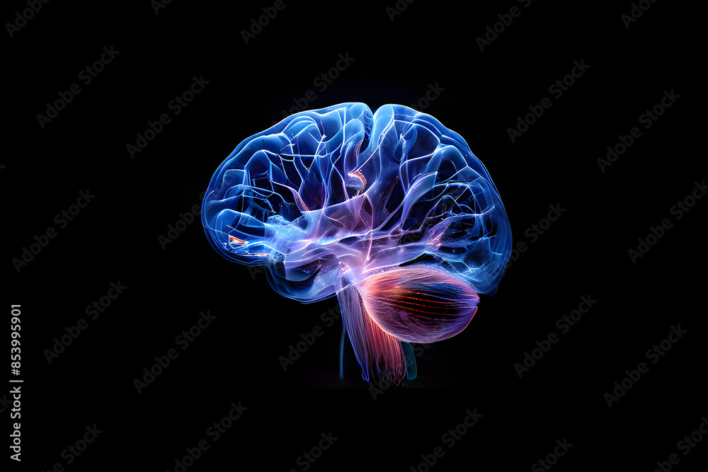 Dynamic dimensions of the human brain, black background, technology digital graphic design ai generated. Dynamic dimensions of the human brain, black background, technology digital graphic design ai generated.