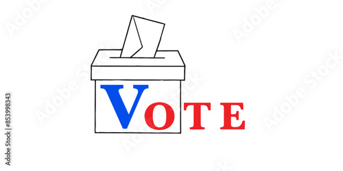 voting ballot box icon with text vote in color 