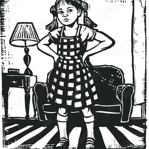 Pessimistic retro girl, vector