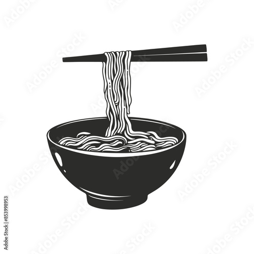 Bowl noodles and chopsticks sketch. Noodle bowl collection. Ramen. Asian food. Chinese, Korean, Japanese cuisine. Hand drawn vector illustration.