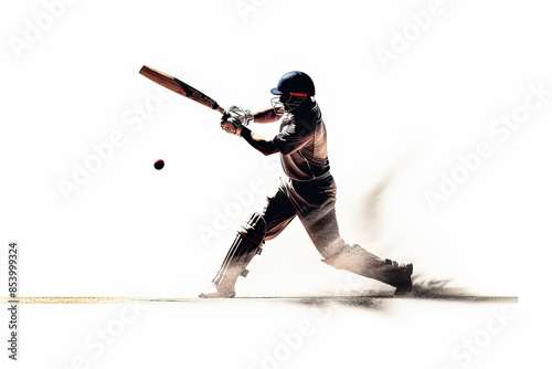 A man in a black shirt and hat is running with a bat. The image is in black and white and has a moody, dramatic feel to it photo