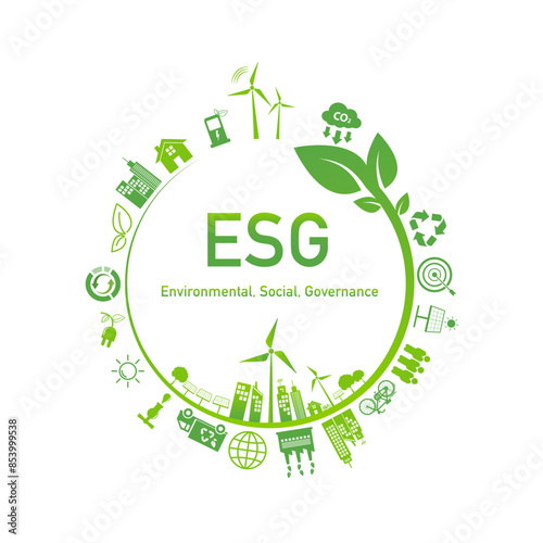 Sustainability development, ESG, green energy, sustainable industry, ecological production concept banner. Environmental, Social, Corporate Governance