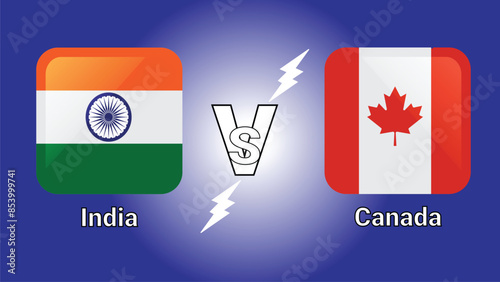 India Vs Canada 3D Illustration vector flags in shaded Rounded Rectangle with Flash Versus Match