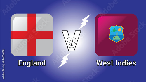 England Vs West Indies 3D Illustration vector flags in shaded Rounded Rectangle with Flash Versus Match