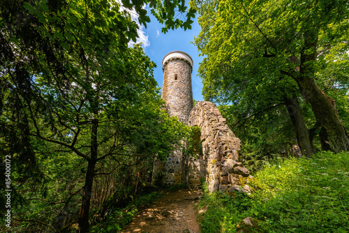 Hamelika lookout tower was built in the shape of a romantic ruin - Marianske Lazne (Marienbad) - great famous Bohemian spa town in the west part of the Czech Republic (region Karlovy Vary)	