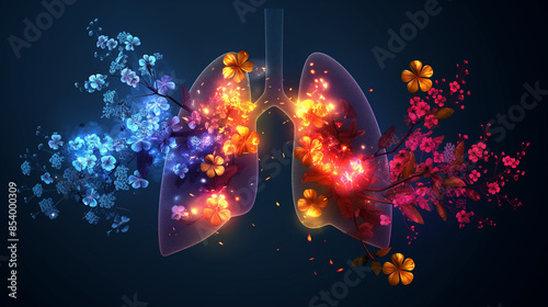 Lungs with flowers image. ai illustration, concept of healthy lungs people
