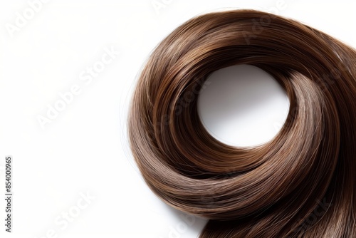 A long, curly brown hair is shown in a close up, perfect for hair salon, hair advertisement