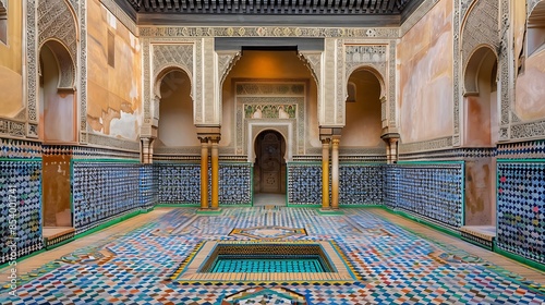 Intricate Moroccan Courtyard with a Fountain