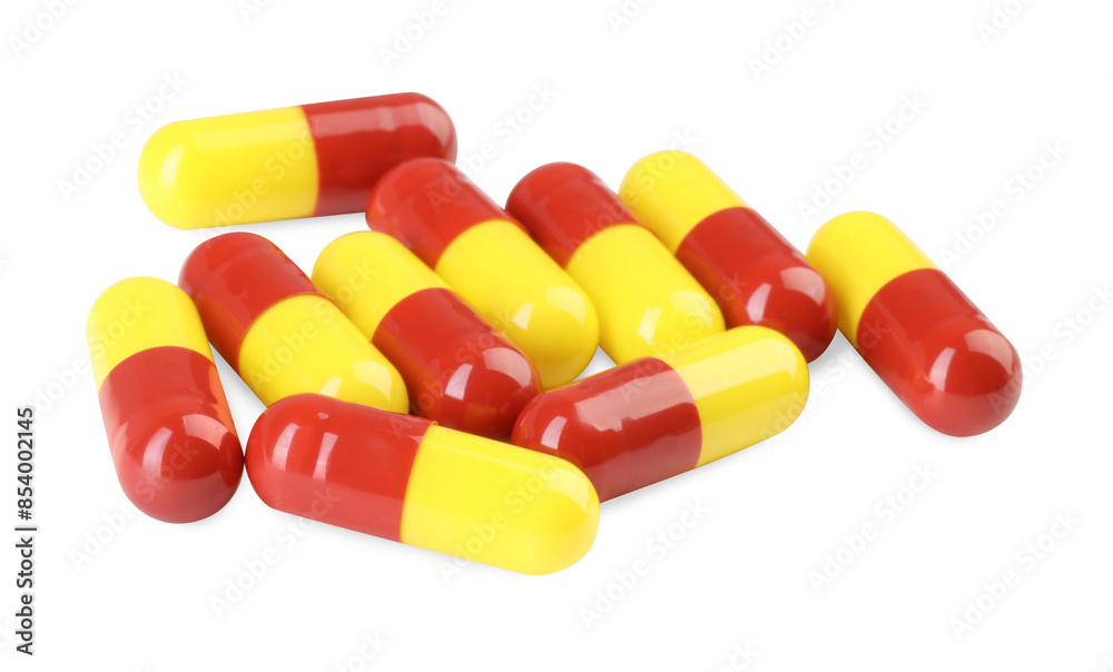 Many antibiotic pills isolated on white. Medicinal treatment Many antibiotic pills isolated on white. Medicinal treatment
