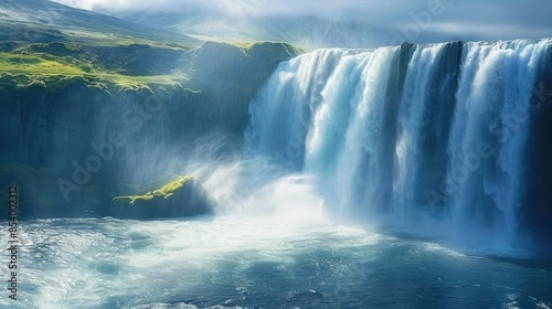 Godafoss Waterfall in Iceland is very beautiful.