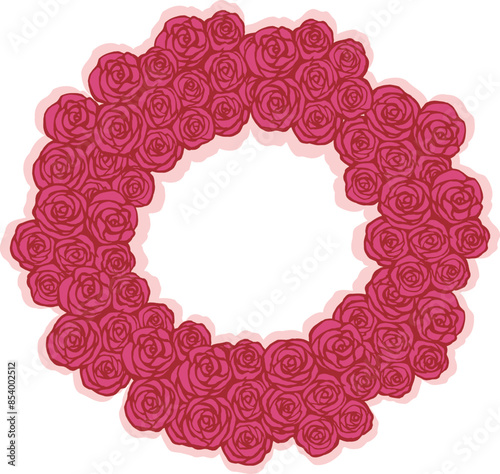 赤い薔薇の花のリースのフレームイラスト