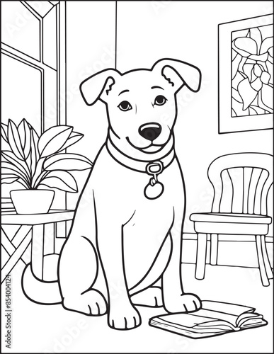 Dog Coloring Page | Cute Dog in a Room Coloring Page | Cute Dog Coloring Page For Adults And Kids