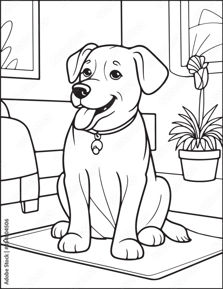 Fototapeta premium Dog Coloring Page | Cute Dog in a Room Coloring Page | Cute Dog Coloring Page For Adults And Kids