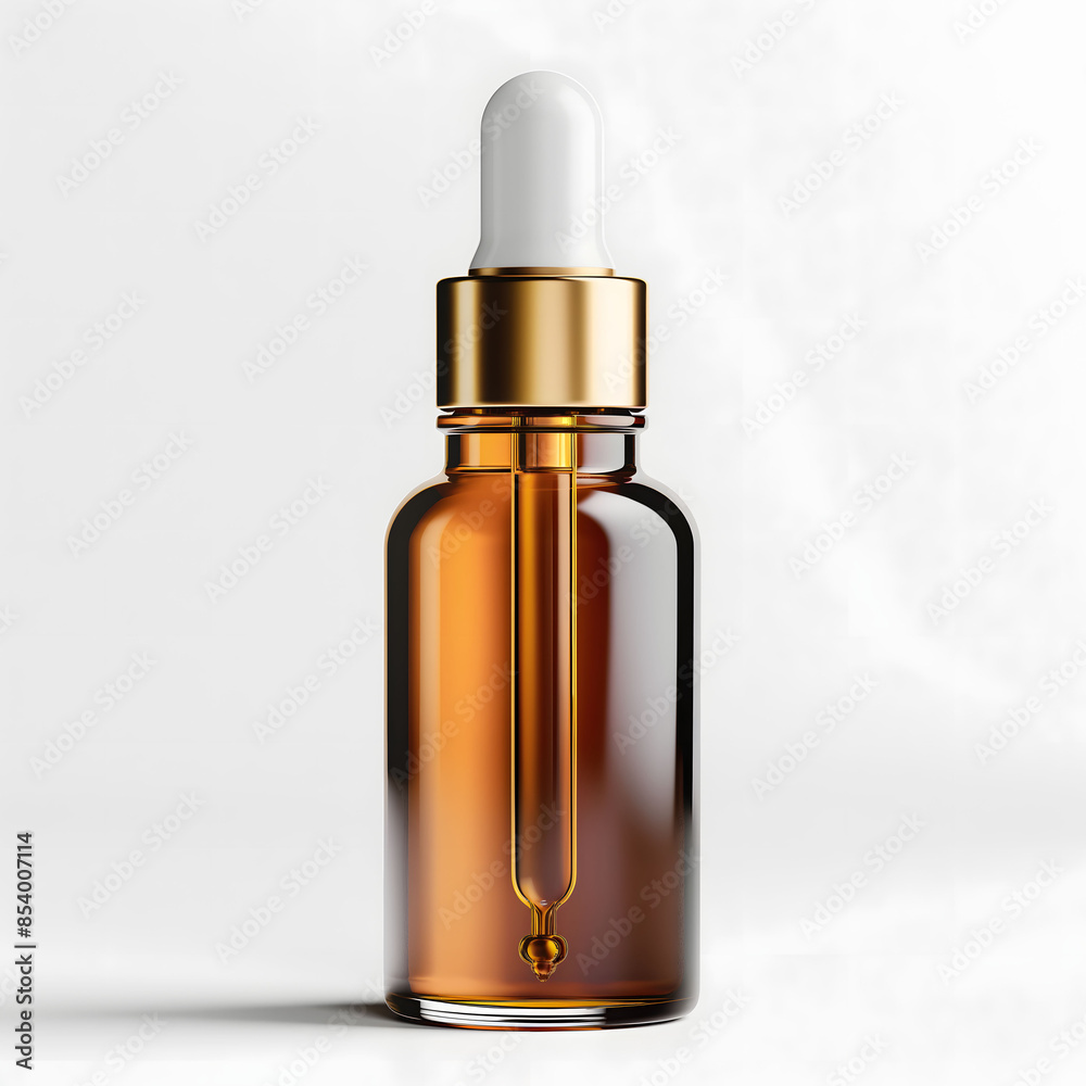 Fototapeta premium Elegant Cosmetic Dropper Bottle with Golden Details on White