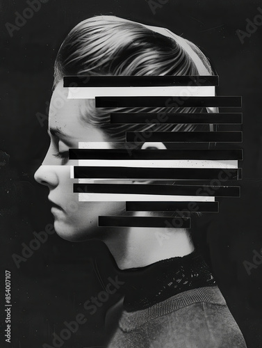 Abstract Portrait of Woman with Striped Overlay