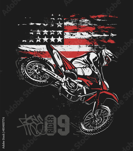 Vector Jumping Motocross and America Distressed Flag