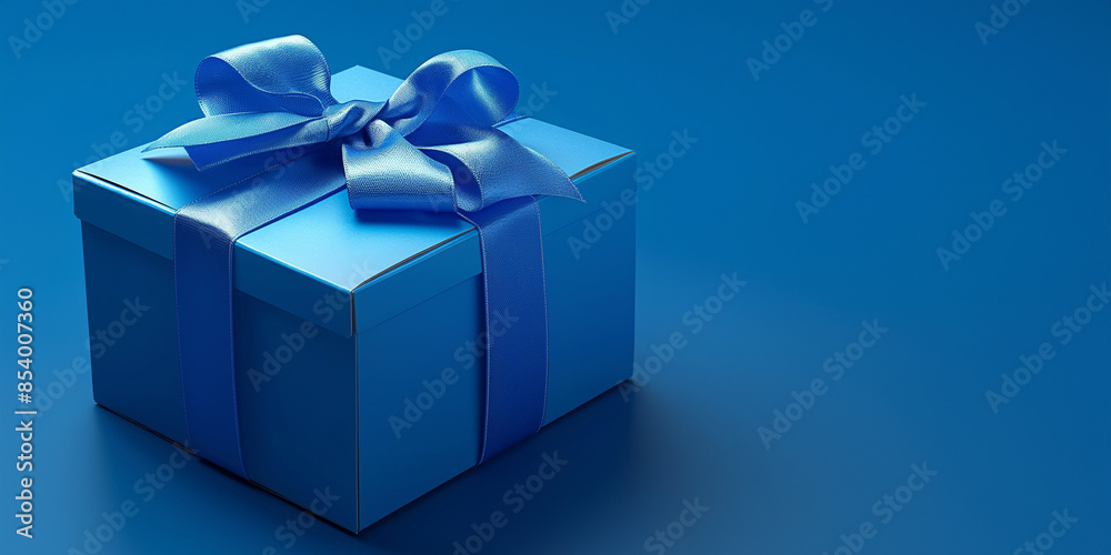 Schöne blaue Geschenkbox auf blauem Hintergrund als Motiv Design für Grußkarten zu Weihnachten Schöne blaue Geschenkbox auf blauem Hintergrund als Motiv Design für Grußkarten zu Weihnachten