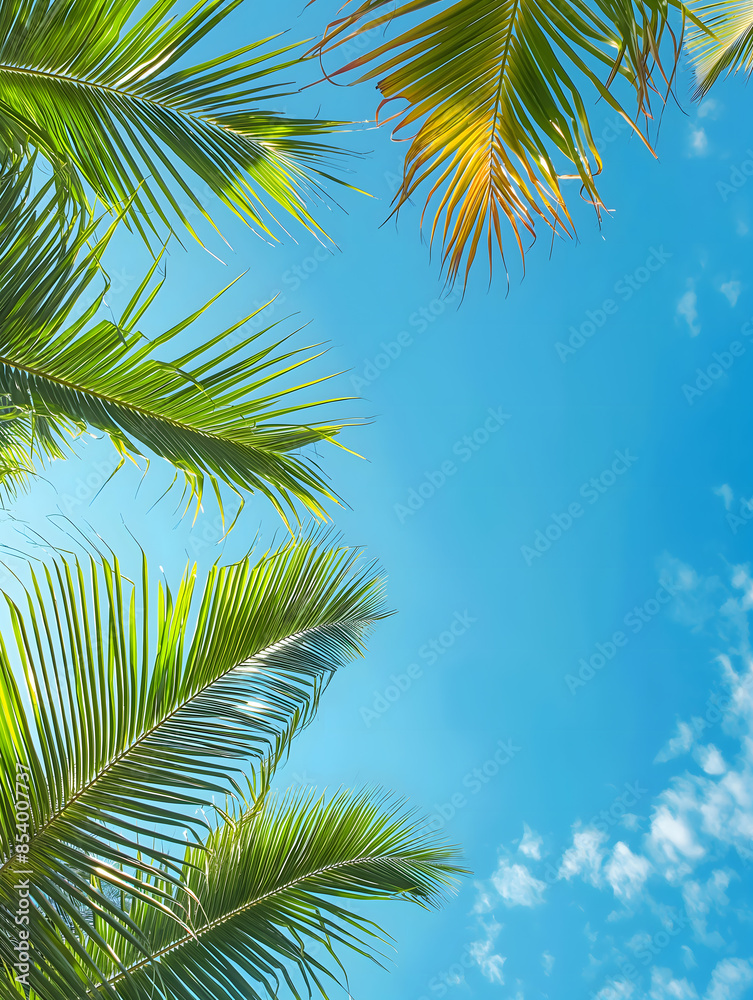 Tropical Palm Trees Against a Clear Blue Sky Tropical Palm Trees Against a Clear Blue Sky