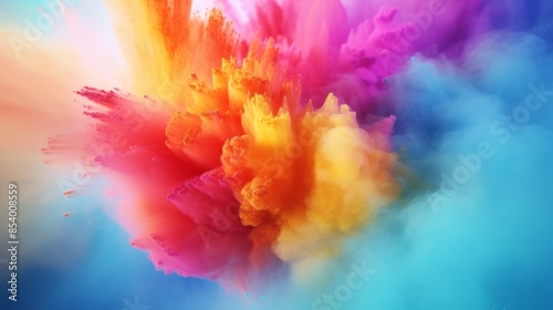 Holi color powder explosion bright colorful rainbow in slow motion.