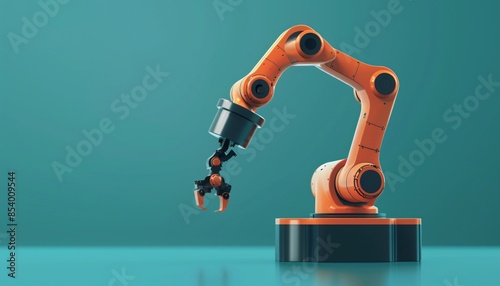 Industrial Robot Arm in 3D Render Attaching Handles to Products Robot arm in the manufacturing process in industry