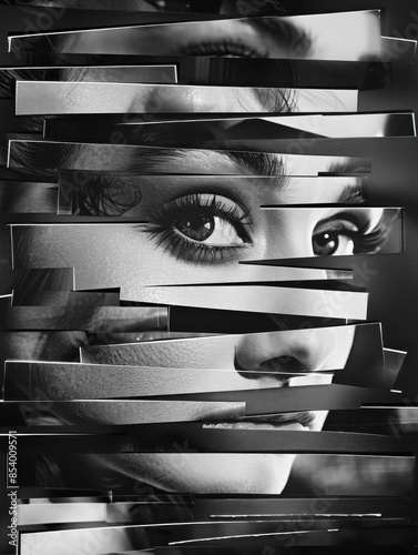 Sliced Portrait of a Woman in Black and White