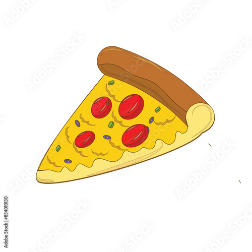 pizza icon, hand drawing cartoon pizza. cute food sticker doodle. food illustration