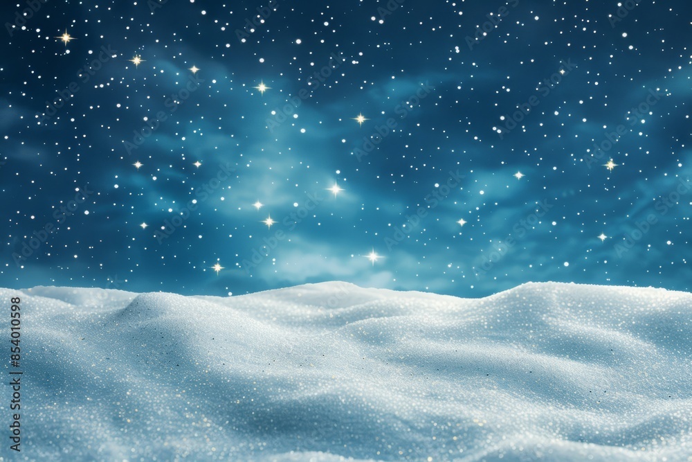 Naklejka premium Winter night sparkle with glittering snow and serene sky