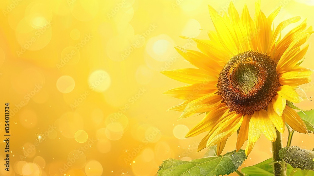 Obraz premium Vibrant sunflower in full bloom against glowing golden bokeh background