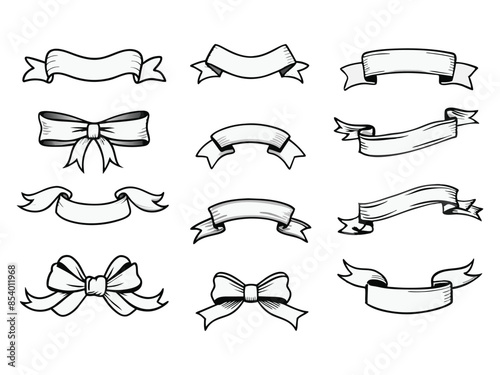 Eps Vintage Banner Ribbon Clipart Vector. Ribbons banner. Ribbon elements. Starburst label. Vintage. Modern simple ribbons collection. Vector illustration.