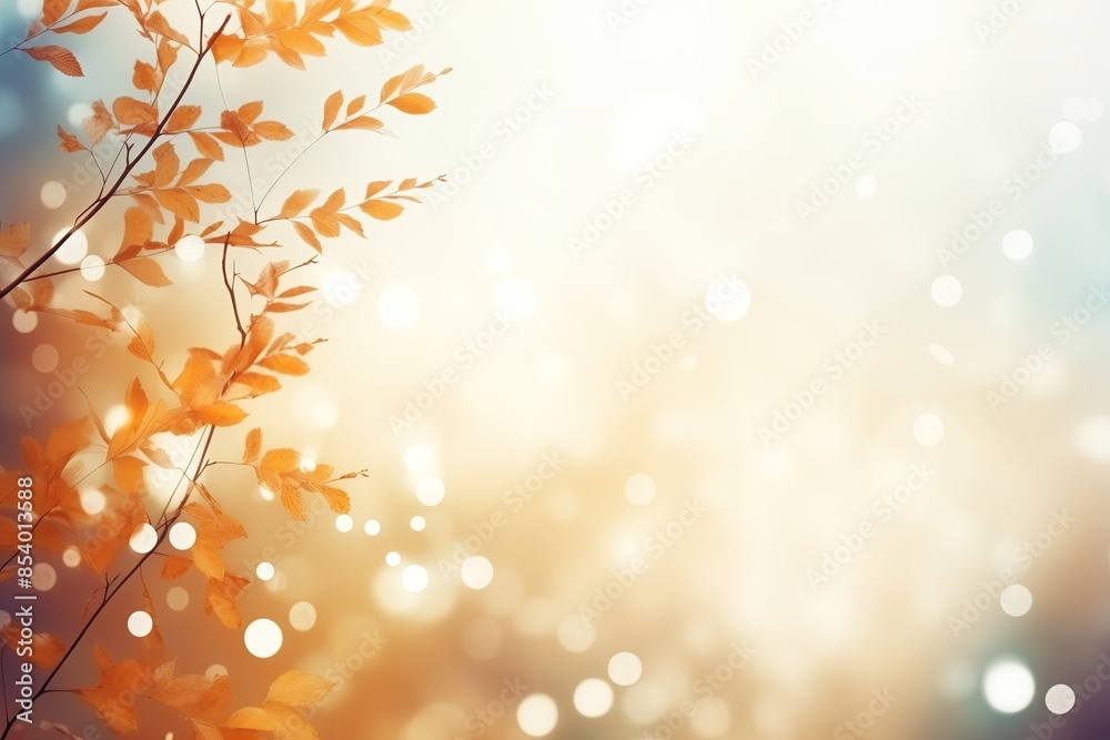 Abstract Autumn Background with Tree Branch. Golden and Yellow Fall Leaves in Natural Bokeh Light Abstract Autumn Background with Tree Branch. Golden and Yellow Fall Leaves in Natural Bokeh Light
