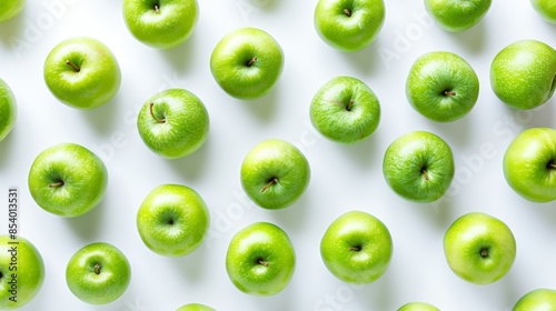 Wallpaper Mural A pattern of fresh green apples in top view, flat lay style, isolated on a white background Torontodigital.ca