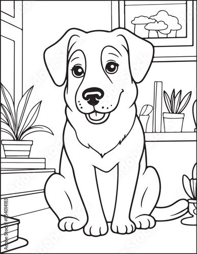 Dog Coloring Page | Cute Dog in a Room Coloring Page | Cute Dog Coloring Page For Adults And Kids