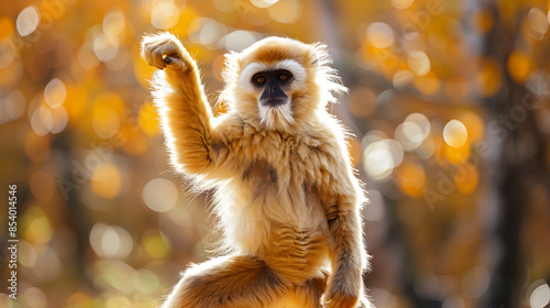 Golden monkey in a nature reserve practicing martial arts movements, symbolizing agility and strength.


 photo