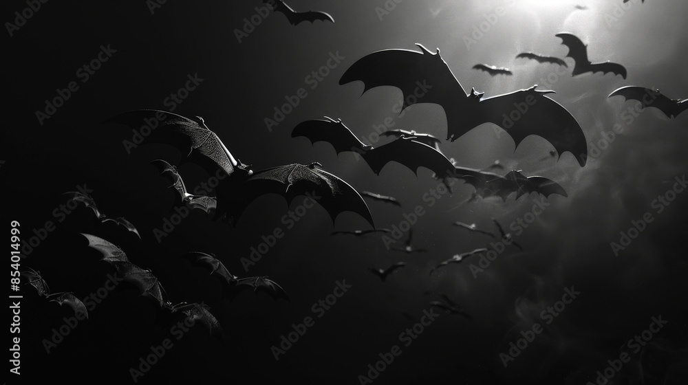 background with small, repeated bat shapes in various formations, using ...