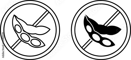 Soy Free Icons. Black and White Vector Icons. Label for a Soy Free Product. Healthy Eating